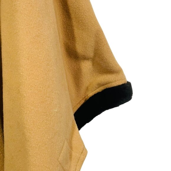 Talbots Womens Camel Tan Cape Wool Cashmere Blend Faux Fur Trim Sz S Petite - Picture 7 of 10